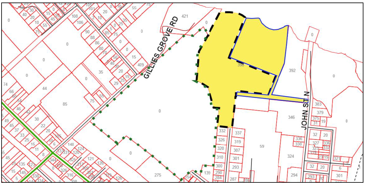 Key plan map for the property of 398 John St. N.