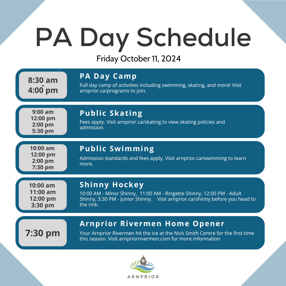 PA Day Schedule of Skates, Swims, and more.