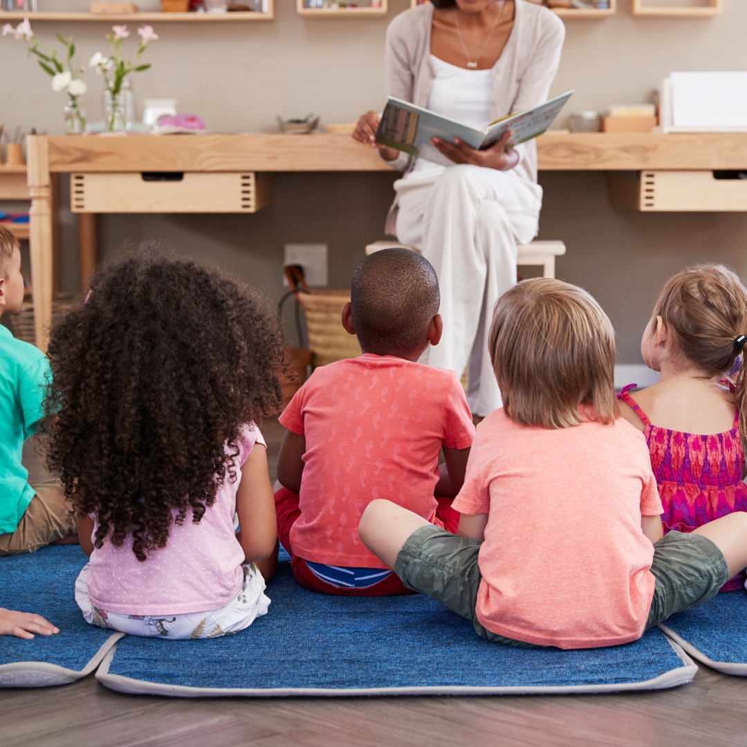 Preschoolers gathering for story time